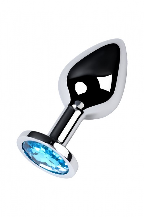 Серебристая конусовидная анальная пробка с голубым кристаллом - 8 см. - ToyFa - купить с доставкой в Тольятти