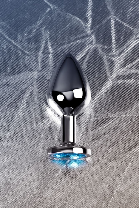 Серебристая конусовидная анальная пробка с голубым кристаллом - 8 см. - ToyFa - купить с доставкой в Тольятти