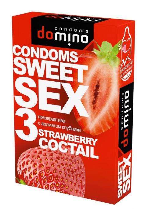 Презервативы для орального секса DOMINO Sweet Sex с ароматом клубничного коктейля  - 3 шт. - Domino - купить с доставкой в Тольятти