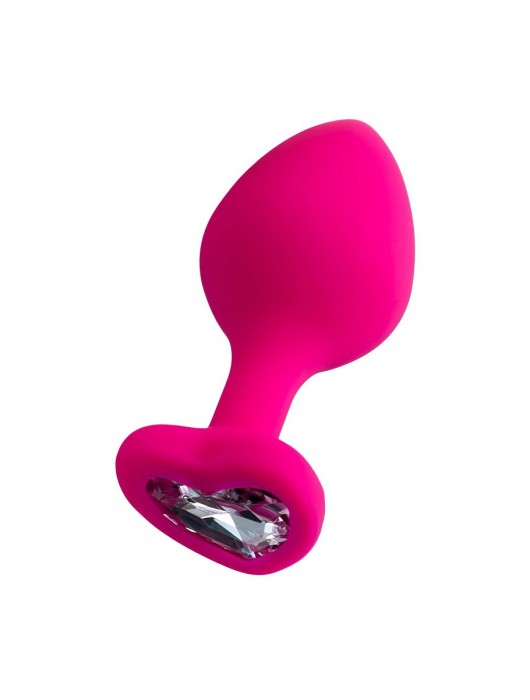 Розовая анальная втулка Diamond Heart с прозрачным кристаллом - 8 см. - ToyFa - купить с доставкой в Тольятти