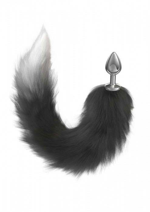 Серебристая анальная пробка с черным хвостом Galaxy - Lola Games - купить с доставкой в Тольятти
