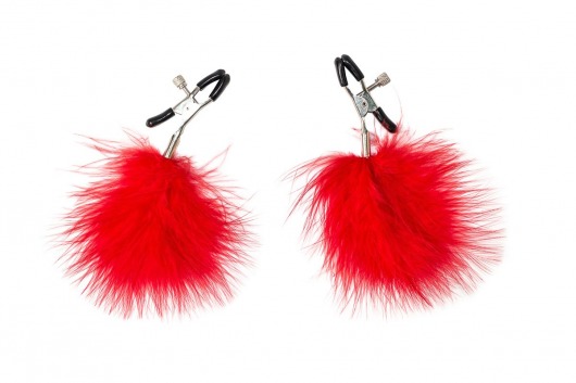 Зажимы на соски с красным пухом Euphoric - Lola Games - купить с доставкой в Тольятти