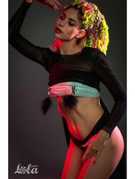 Зажимы на соски с черным пухом Euphoric - Lola Games - купить с доставкой в Тольятти