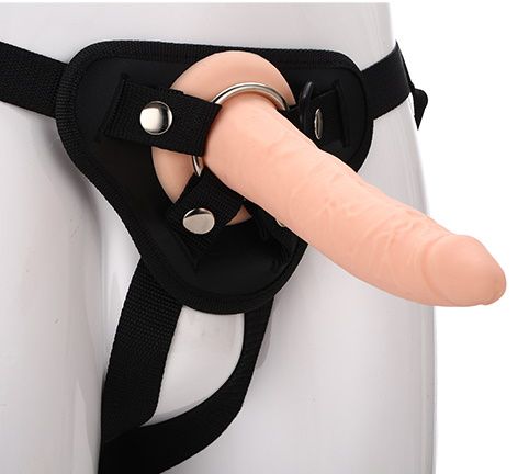 Телесный страпон на черных трусиках STRAP ON REAL DILDO - 20 см. - Dream Toys - купить с доставкой в Тольятти
