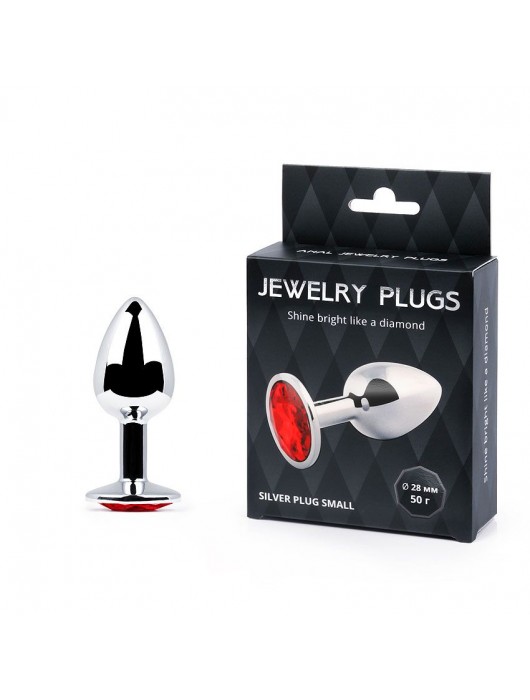 Серебристая анальная пробка с красным стразом - 7,2 см. - Anal Jewelry Plug - купить с доставкой в Тольятти