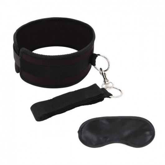 Черный ошейник с длинным поводком Collar and Leash Set - Lux Fetish - купить с доставкой в Тольятти