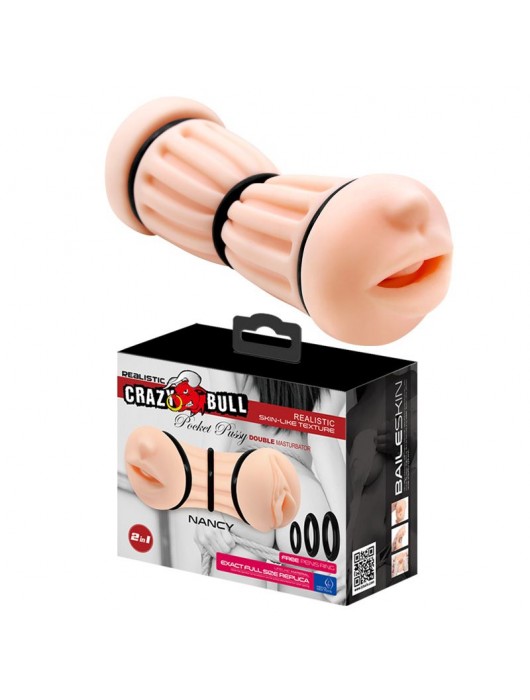 Телесный двусторонний мастурбатор Nancy - ротик и вагина - Baile - в Тольятти купить с доставкой