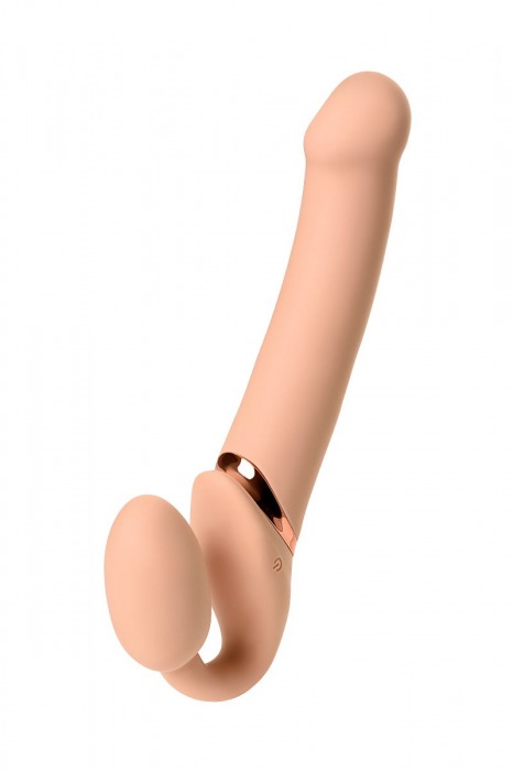 Телесный безремневой вибрострапон Vibrating Bendable Strap-On L - Strap-on-me - купить с доставкой в Тольятти