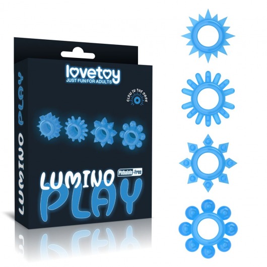 Набор из 4 голубых, светящихся в темноте эрекционных колец Lumino Play - Lovetoy - в Тольятти купить с доставкой