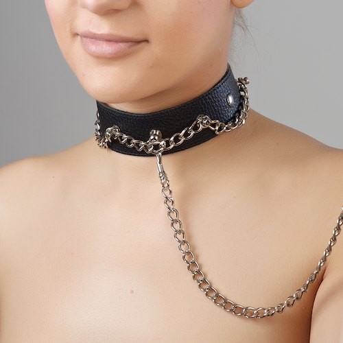 Чёрный ошейник из натуральной кожи - Sitabella - купить с доставкой в Тольятти