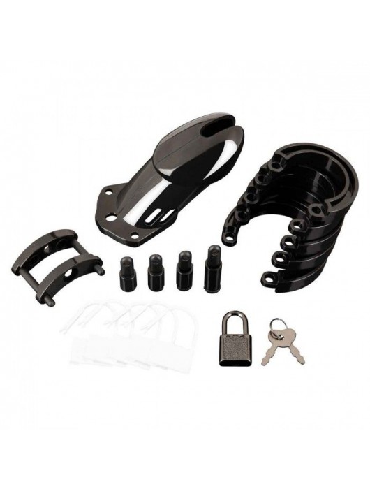 Черная акриловая клетка целомудрия для члена с замком - BlueLine - купить с доставкой в Тольятти