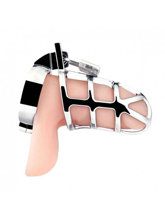 Серебристая металлическая клетка для члена с замком Enslave Cock Cage - BlueLine - купить с доставкой в Тольятти