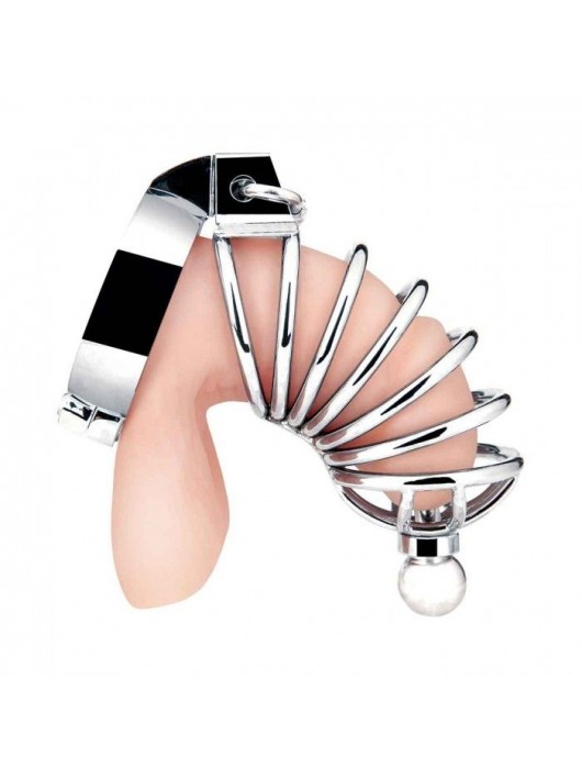 Серебристая клетка для члена Urethral Play Cage - BlueLine - купить с доставкой в Тольятти