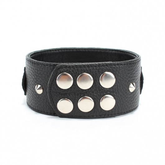 Черный кожаный ошейник с короткими шипами - БДСМ Арсенал - купить с доставкой в Тольятти