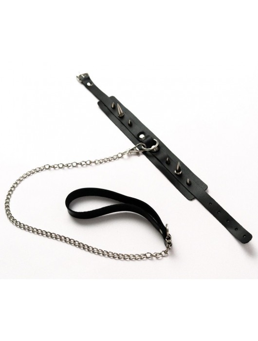 Черный ошейник с шипами и поводком - Crazy Handmade - купить с доставкой в Тольятти