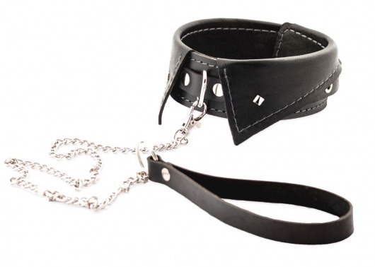 Черный ошейник-воротничок с металлическим поводком - Crazy Handmade - купить с доставкой в Тольятти