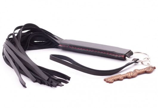 Черная кожаная плеть с удобной ручкой - 50 см. - Crazy Handmade - купить с доставкой в Тольятти