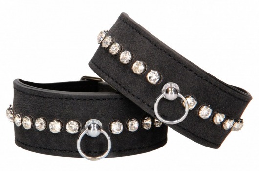 Черные наручники Diamond Studded Wrist Cuffs - Shots Media BV - купить с доставкой в Тольятти