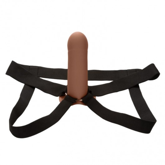 Коричневый фаллопротез из силикона Extension with Harness - 15,75 см. - California Exotic Novelties - купить с доставкой в Тольятти