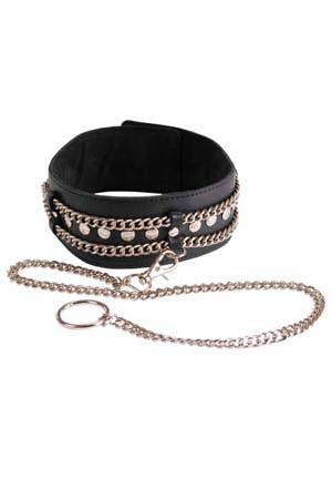 Чёрный ошейник с цепочками и поводком - Sitabella - купить с доставкой в Тольятти