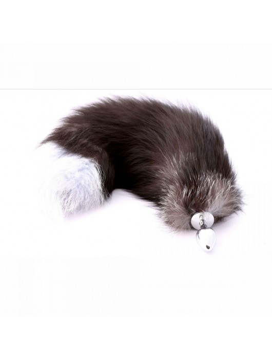 Серебристая анальная пробка с натуральным лисьим хвостиком - Crazy Handmade