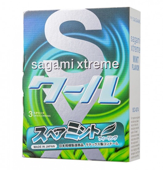 Презервативы Sagami Xtreme Mint с ароматом мяты - 3 шт. - Sagami - купить с доставкой в Тольятти