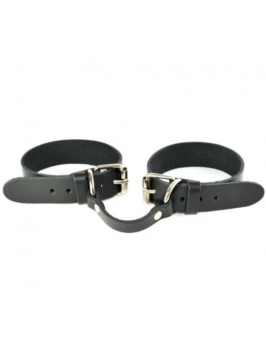 Черные кожаные наручники со съемной красной опушкой - Sitabella - купить с доставкой в Тольятти