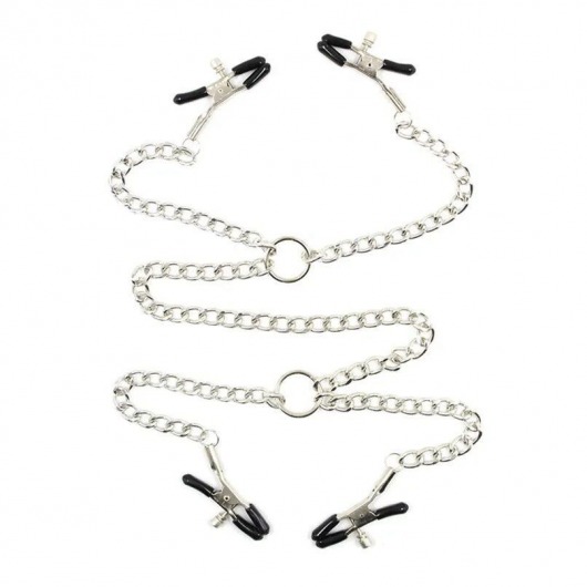 Серебристые зажимы для сосков и половых губ на тонкой цепочке - Notabu - купить с доставкой в Тольятти