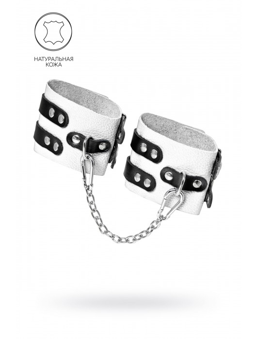 Бело-черные оковы с двумя ремешками и люверсами - Pecado - купить с доставкой в Тольятти