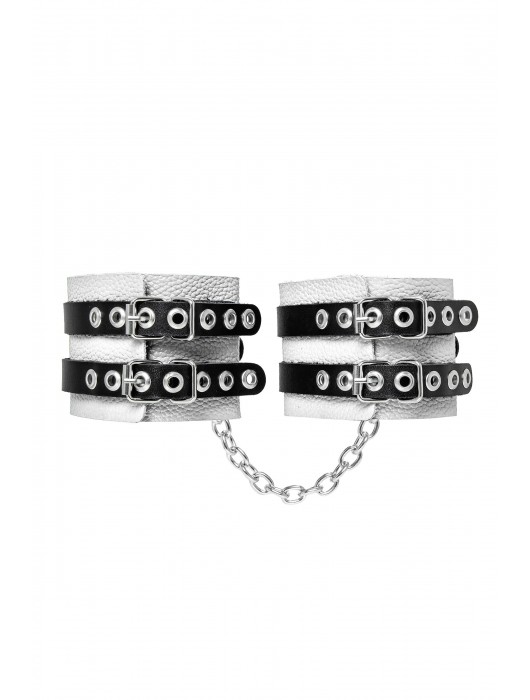Бело-черные оковы с двумя ремешками и люверсами - Pecado - купить с доставкой в Тольятти