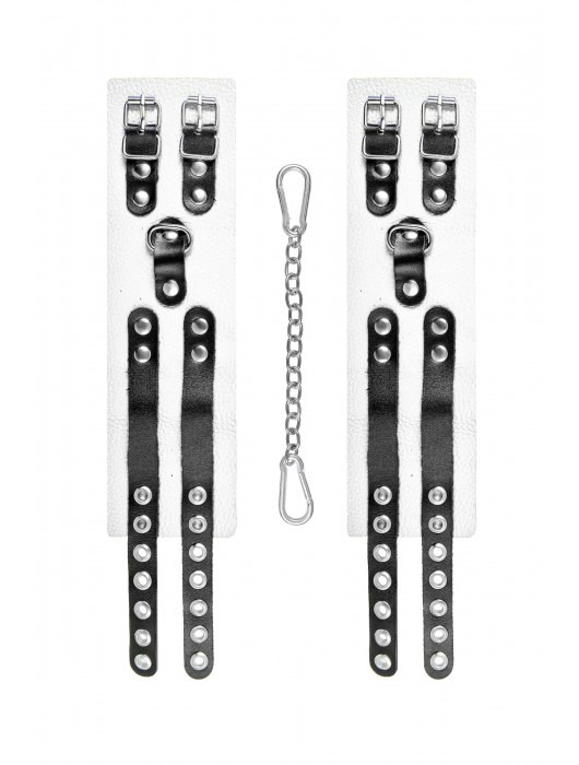 Бело-черные оковы с двумя ремешками и люверсами - Pecado - купить с доставкой в Тольятти