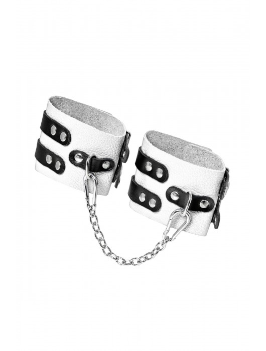 Бело-черные оковы с двумя ремешками и люверсами - Pecado - купить с доставкой в Тольятти