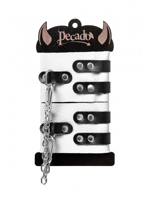 Бело-черные оковы с двумя ремешками и люверсами - Pecado - купить с доставкой в Тольятти