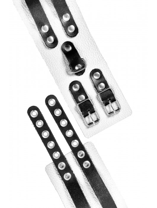 Бело-черные оковы с двумя ремешками и люверсами - Pecado - купить с доставкой в Тольятти