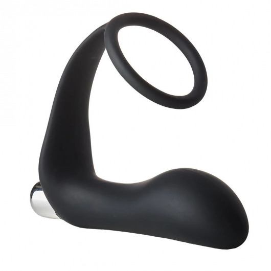 Черное эрекционное кольцо с вибропробкой Vibrating Anal Plug With Cockring - Dream Toys - в Тольятти купить с доставкой