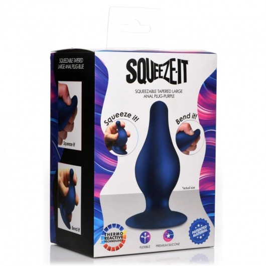 Синяя анальная пробка Squeezable Tapered Large Anal Plug - 10,4 см. - XR Brands