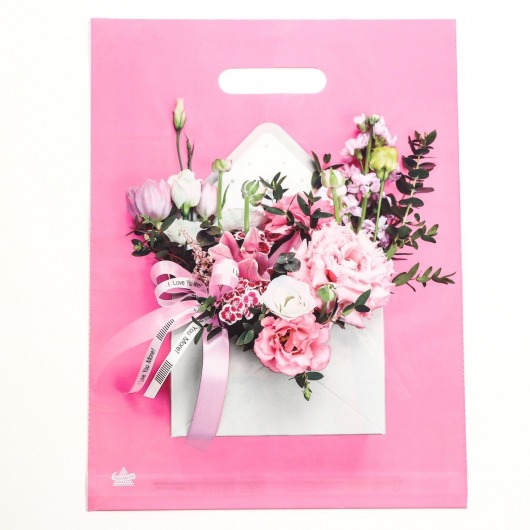 Розовый пакет с цветочным принтом и вырубной ручкой (40х31 см) - Сима-Ленд - купить с доставкой в Тольятти