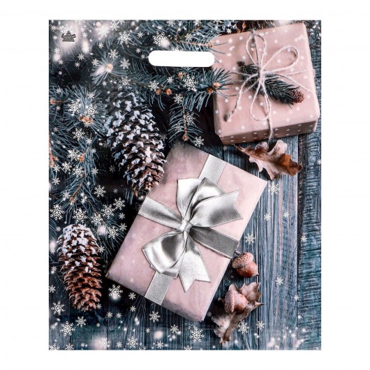 Новогодний пакет с принтом в виде подарков и вырубной ручкой (45х38 см) - Сима-Ленд - купить с доставкой в Тольятти