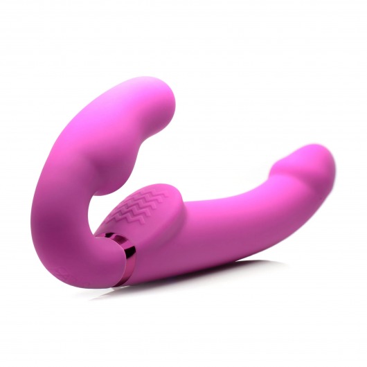 Розовый безремневой страпон с вибрацией и функцией расширения Inflatable Ergo-Fit Strapless Strap-On - XR Brands - купить с доставкой в Тольятти