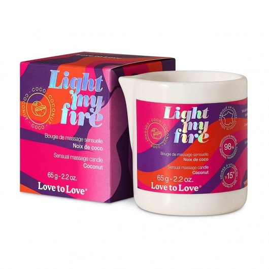 Массажная свеча Light My Fire Coconut с ароматом кокоса - 65 гр. - Love to Love - купить с доставкой в Тольятти