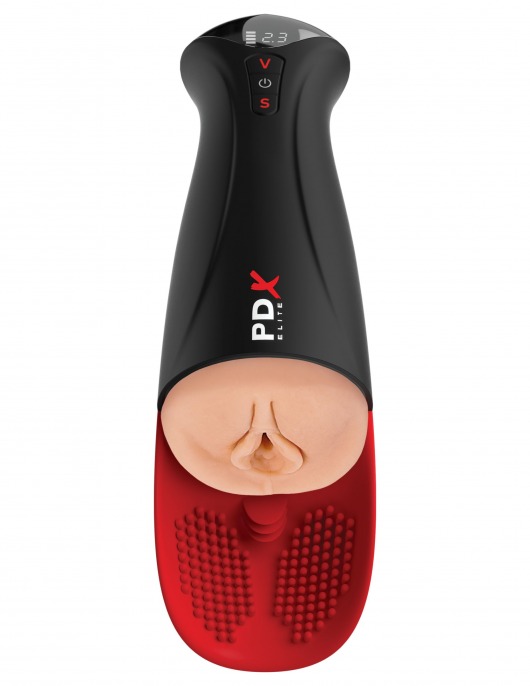 Телесный мастурбатор-вагина в черной колбе с вибрацией Fuck-O-Matic Pro XL - Pipedream - в Тольятти купить с доставкой