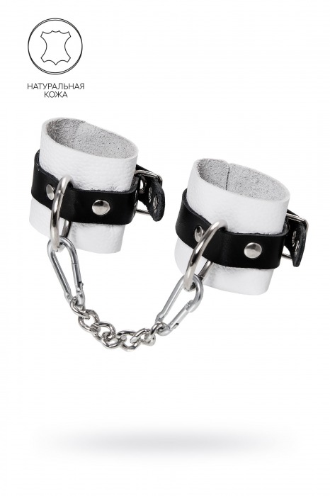 Бело-черные кожаные наручники с одним ремешком с люверсами - Pecado - купить с доставкой в Тольятти