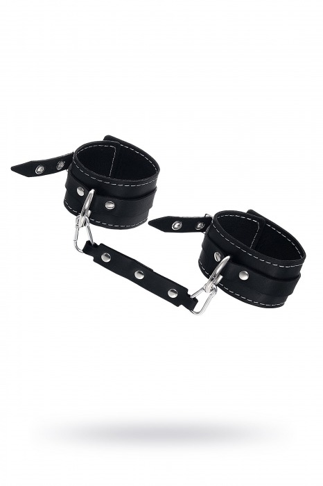 Черные двухслойные кожаные оковы с белой строчкой - Pecado - купить с доставкой в Тольятти