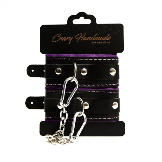 Черно-фиолетовые скругленные наручники с мягкой подкладкой - Crazy Handmade - купить с доставкой в Тольятти