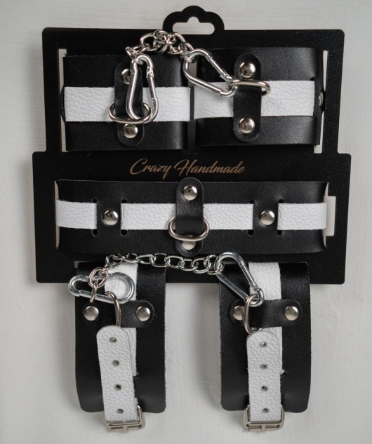 Набор фиксаторов из черной и белой натуральной кожи - Crazy Handmade - купить с доставкой в Тольятти