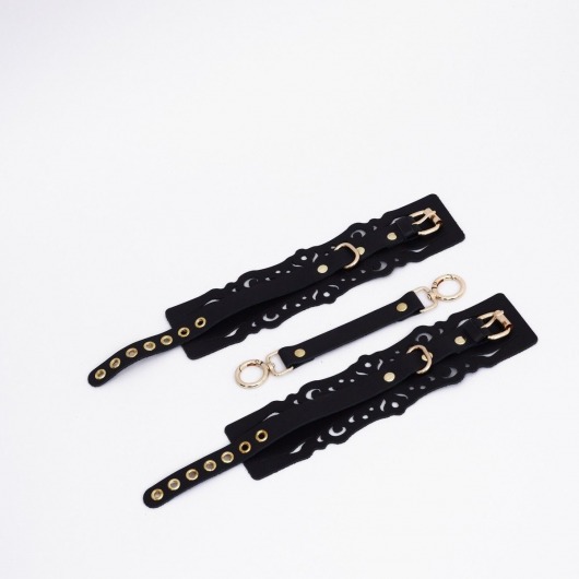 Черный кожаные оковы с узорами и золотистой фурнитурой - Crazy Handmade - купить с доставкой в Тольятти