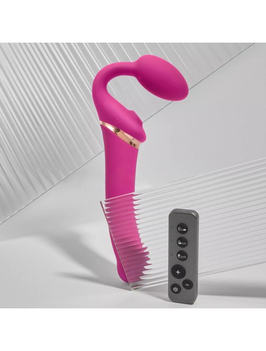 Ярко-розовый безремневой страпон Multi Orgasm Bendable Strap-On size XL с клиторальной стимуляцией - Strap-on-me - купить с доставкой в Тольятти