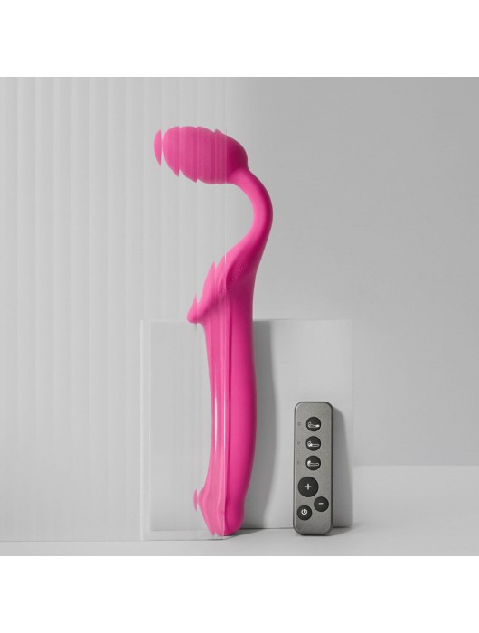 Ярко-розовый безремневой страпон Strap-on-me Vibrating Bendable Strap-On size XL - Strap-on-me - купить с доставкой в Тольятти