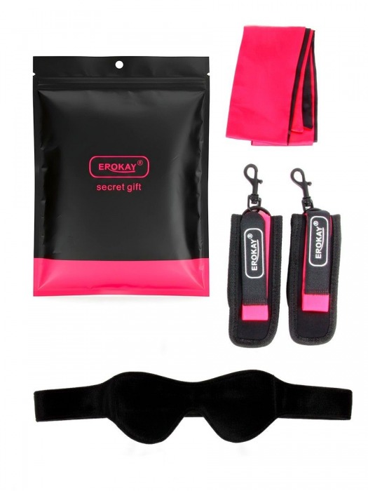 Черно-розовый эротический набор: маска, наручники и повязка - Erokay - купить с доставкой в Тольятти