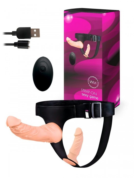 Женский страпон с 2 насадками, вибрацией и пультом ДУ - Erowoman-Eroman - купить с доставкой в Тольятти